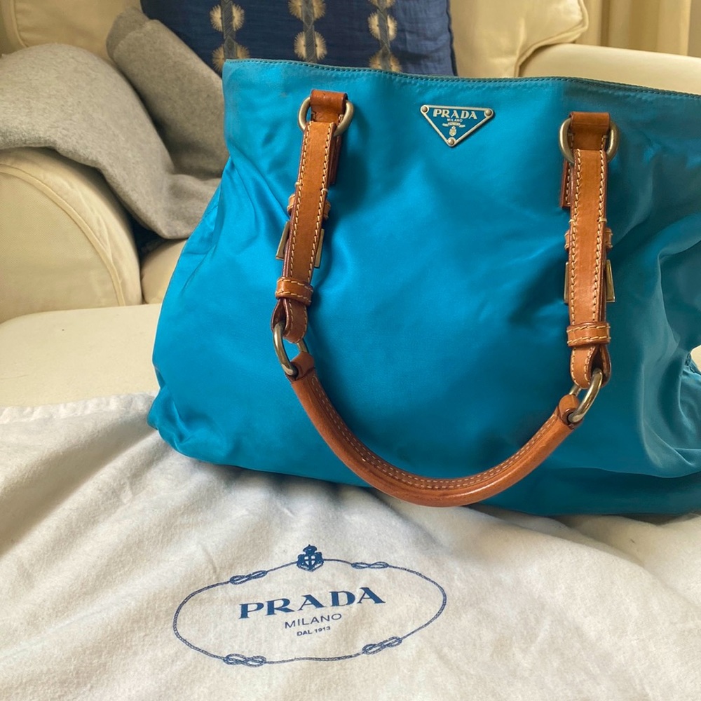 Prada - blue canvas women’s satchel